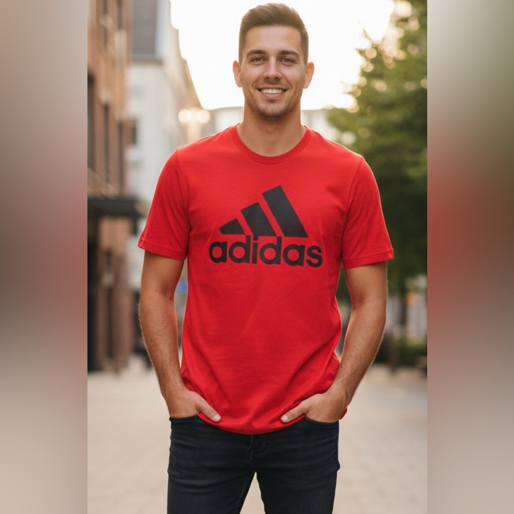 Adidas rich red short-sleeved shirt, crew neck, chest logo, XL/TG